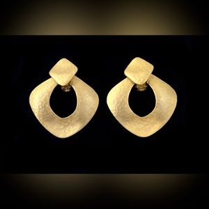 Rare Vintage Door Knocker Gold Tone Dangle Clip on Earrings